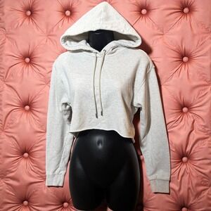 Cozi Yoga Cropped Hoodie Light Grey Heathered Drawstring Sweatshirt XS
